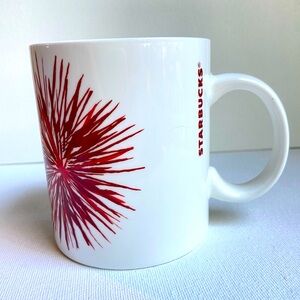 Starbucks 2014 red starburst fireworks collectible coffee tea mug ceramic 12 oz